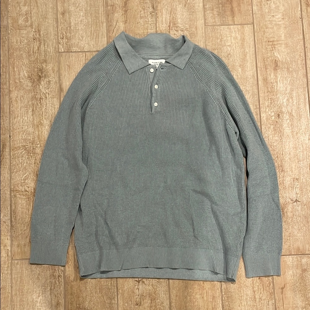 American Eagle Outfitters sage green Polo Shirt Long-Sleeve Classic Knit